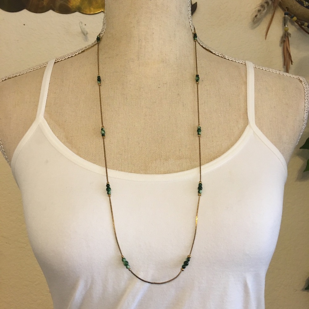 Vintage 80s beaded gold tone chain necklace